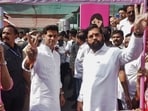 Chief Minister Eknath Shinde with son MP Shrikant Shinde.  