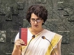 Congress leader Priyanka Gandhi Vadra takes oath as a Member of Parliament in the Lok Sabha during the Winter session of Parliament, in New Delhi, Thursday, Nov. 28, 2024. Congress leader Priyanka Gandhi Vadra takes oath as a Member of Parliament in the Lok Sabha during the Winter session of Parliament, in New Delhi, Thursday, Nov. 28, 2024.