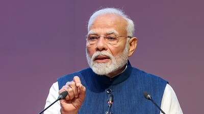 Prime Minister Narendra Modi addresses at the 75th Constitution Day program, at Supreme Court, in New Delhi on Tuesday. (File) (DPR PMO) Prime Minister Narendra Modi addresses at the 75th Constitution Day program, at Supreme Court, in New Delhi on Tuesday. (File) (DPR PMO)