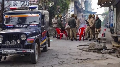Police personnel continue to keep vigil near the Jama Masjid, in Sambhal district of Uttar Pradesh on Thursday. (HT_PRINT) Police personnel continue to keep vigil near the Jama Masjid, in Sambhal district of Uttar Pradesh on Thursday. (HT_PRINT)