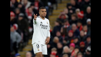 Real Madrid's Kylian Mbappe reacts during the Champions League match against Liverpool. (Action Images via Reuters) Real Madrid's Kylian Mbappe reacts during the Champions League match against Liverpool. (Action Images via Reuters)
