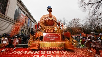 The Tom Turkey float rides at the start of the 98th Macy's Thanksgiving Day Parade in New York City. (REUTERS)