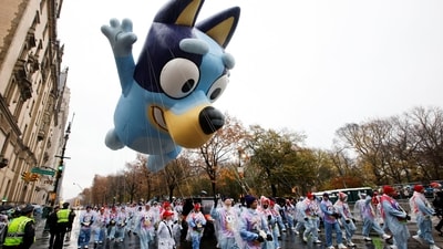 The Bluey balloon flies during the 98th Macy's Thanksgiving Day Parade in New York City. (REUTERS)