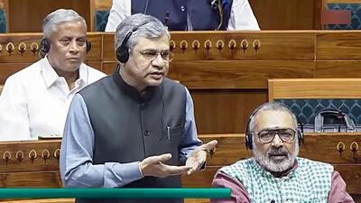 Union minister Ashwini Vaishnaw speaks in the Lok Sabha on Wednesday. (SansadTV)