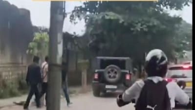 The person who was driving the SUV was going on the footpath in Bengaluru when pedestrians were walking on it, causing danger to their lives. The person who was driving the SUV was going on the footpath in Bengaluru when pedestrians were walking on it, causing danger to their lives.
