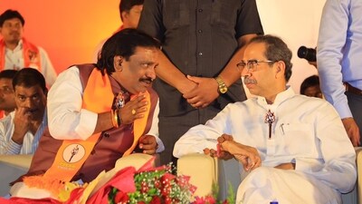 Ambadas Danve, Leader of the Opposition (LoP) in the Maharashtra Legislative Council, with Shiv Sena (UBT) chief Uddhav Thackery (R) (X/@iambadasdanve)