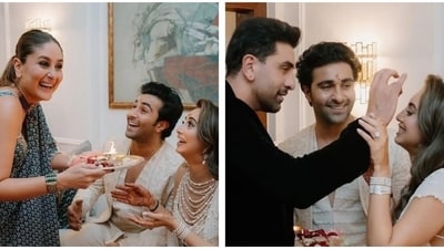 Kareena Kapoor and Ranbir Kapoor at Aadar Jain-Alekha Advani's roka ceremony. Kareena Kapoor and Ranbir Kapoor at Aadar Jain-Alekha Advani's roka ceremony.
