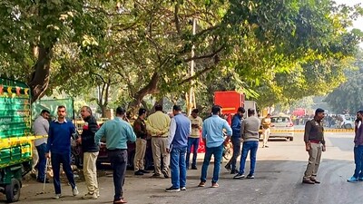 Security personnel conduct investigation at the site after a blast was reported near a PVR at Prashant Vihar area, in New Delhi, Thursday, Nov. 28, 2024. (PTI) Security personnel conduct investigation at the site after a blast was reported near a PVR at Prashant Vihar area, in New Delhi, Thursday, Nov. 28, 2024. (PTI)