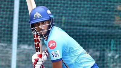 Urvil Patel in action for GT in the nets last IPL season. Urvil Patel in action for GT in the nets last IPL season.