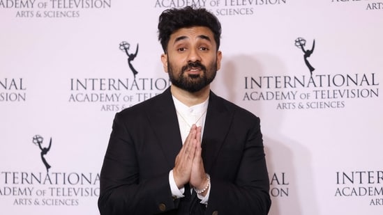 Indian comedian-actor Vir Das poses in the press room after hosting the 52nd International Emmy Awards at the New York Hilton on November 25, 2024, in New York City. (AFP)
