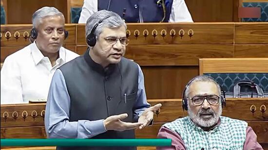 Union minister Ashwini Vaishnaw speaks in the Lok Sabha on Wednesday. (SansadTV)