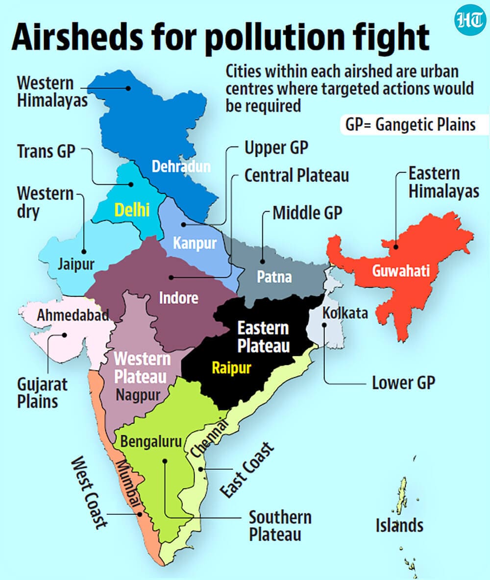 The study defined airsheds as areas where pollution must be managed holistically, cutting across state boundaries. (HT Print) The study defined airsheds as areas where pollution must be managed holistically, cutting across state boundaries. (HT Print)