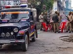 Police personnel continue to keep vigil near the Jama Masjid in Sambhal district of Uttar Pradesh on Thursday,