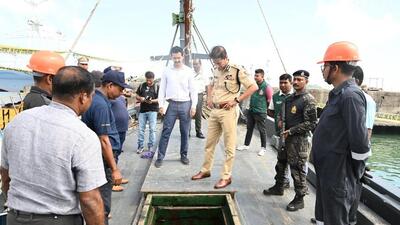 6,000kg of methamphetamine worth over ₹36,000 crore were seized from a Myanmarese vessel on Monday. (HT Photo) 6,000kg of methamphetamine worth over ₹36,000 crore were seized from a Myanmarese vessel on Monday. (HT Photo)