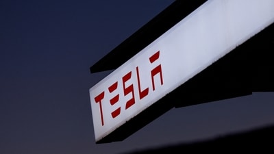 A view of Tesla logo at an electric vehicle charging station between Los Angeles and Las Vegas in Baker, California, U.S., November 19, 2024 (Mike Blake/Reuters)