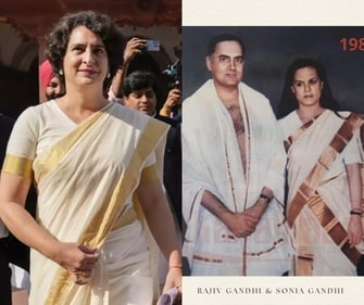 Priyanka and mom Sonia Gandhi in a Kerala Kasavu saree