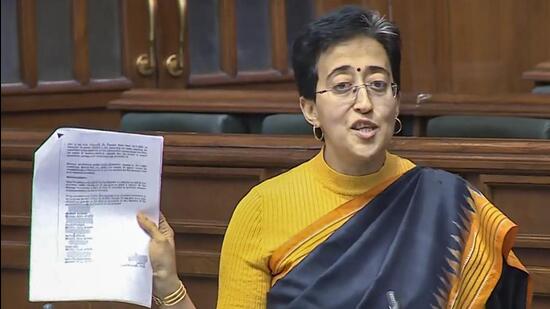 Delhi chief minister Atishi in the Delhi assembly on Friday. (PTI)