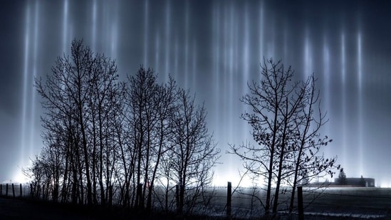 Canada's Alberta witnessed stunning light pillars, a natural winter optical illusion. (X/@TreasChest)