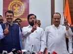 Maharashtra caretaker CM Eknath Shinde, deputy CMs Ajit Pawar and Devendra Fadnavis 
