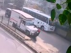 A scooter rider narrowly escaped disaster, landing on a truck's bonnet after losing control.
A scooter rider narrowly escaped disaster, landing on a truck's bonnet after losing control.
