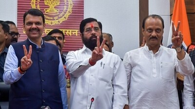 Maharashtra caretaker CM Eknath Shinde, deputy CMs Ajit Pawar and Devendra Fadnavis (ANI file) Maharashtra caretaker CM Eknath Shinde, deputy CMs Ajit Pawar and Devendra Fadnavis (ANI file)