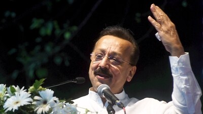 Baba Siddique addresses a gathering in Mumbai. NCP leader and former Maharashtra minister Baba Siddique died in hospital after being shot by three men in Mumbai's Bandra East on October 12. (PTI) Baba Siddique addresses a gathering in Mumbai. NCP leader and former Maharashtra minister Baba Siddique died in hospital after being shot by three men in Mumbai's Bandra East on October 12. (PTI)