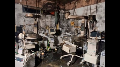Charred ward of the Neonatal Intensive Care Unit (NICU) after a fire at the Maharani Laxmi Bai Medical College, in Jhansi district on November 16, 2024. (File) Charred ward of the Neonatal Intensive Care Unit (NICU) after a fire at the Maharani Laxmi Bai Medical College, in Jhansi district on November 16, 2024. (File)