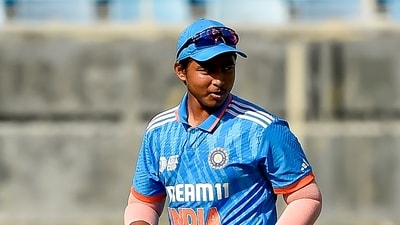 India's Vaibhav Suryavanshi gestures during the Asian Cricket Council Under-19 Asia Cup match between India and Pakistan. (AP Photo/Ahmed Ramzan) (AP) India's Vaibhav Suryavanshi gestures during the Asian Cricket Council Under-19 Asia Cup match between India and Pakistan. (AP Photo/Ahmed Ramzan) (AP)