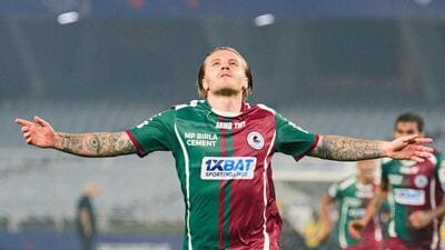 Jason Steven Cummings of Mohun Bagan Super Giant celebrates a goal during match 58 between Mohun Bagan Super Giant and Chennaiyin FC of the Indian Super League (ISL) 2024-25 season held at the Vivekananda Yuba Bharati Krirangan in Kolkata, on 30th November 2024. Abhijit Addya/Focus Sports/ FSDL Jason Steven Cummings of Mohun Bagan Super Giant celebrates a goal during match 58 between Mohun Bagan Super Giant and Chennaiyin FC of the Indian Super League (ISL) 2024-25 season held at the Vivekananda Yuba Bharati Krirangan in Kolkata, on 30th November 2024. Abhijit Addya/Focus Sports/ FSDL
