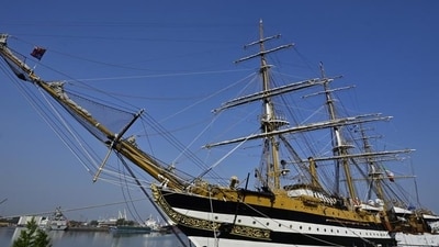 Mumbai, India - Nov. 29, 2024: Italian Ship "Amerigo Vespucci" at Mumbai Port, in Mumbai, India, on Friday, November 29, 2024. (Photo by Anshuman Poyrekar/ Hindustan Times) (Hindustan Times) Mumbai, India - Nov. 29, 2024: Italian Ship "Amerigo Vespucci" at Mumbai Port, in Mumbai, India, on Friday, November 29, 2024. (Photo by Anshuman Poyrekar/ Hindustan Times) (Hindustan Times)