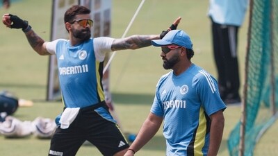 Virat Kohli and Rohit Sharma during a net session. (PTI)
