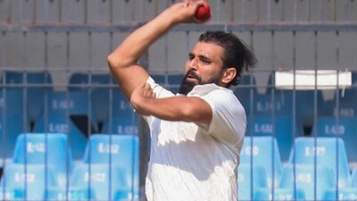 Mohammed Shami bowls a delivery on the second day of a Ranji Trophy cricket match between Madhya Pradesh and Bengal (PTI) Mohammed Shami bowls a delivery on the second day of a Ranji Trophy cricket match between Madhya Pradesh and Bengal (PTI)