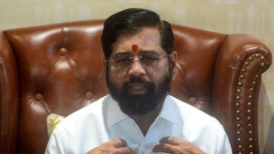 Former Maharashtra chief minister and Shiv Sena leader Eknath Shinde addresses a press conference, in Thane, Maharashtra. (File) (PTI) Former Maharashtra chief minister and Shiv Sena leader Eknath Shinde addresses a press conference, in Thane, Maharashtra. (File) (PTI)