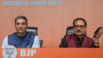 New Delhi: Delhi BJP President Virendra Sachdeva and BJP national spokesperson Gaurav Bhatia address a press conference at party headquarters, in New Delhi, (PTI) New Delhi: Delhi BJP President Virendra Sachdeva and BJP national spokesperson Gaurav Bhatia address a press conference at party headquarters, in New Delhi, (PTI)