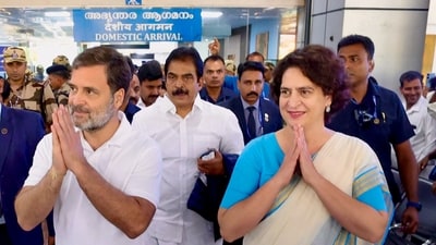 Leader of Opposition in Lok Sabha Rahul Gandhi and Congress general secretary and MP Priyanka Gandhi at Calicut airport, in Kozhikode. (PTI) Leader of Opposition in Lok Sabha Rahul Gandhi and Congress general secretary and MP Priyanka Gandhi at Calicut airport, in Kozhikode. (PTI)
