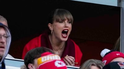 Singer Taylor Swift cheers during the second half of an NFL football game between the Las Vegas Raiders and the Kansas City Chiefs in Kansas City, Mo., Friday, Nov. 29, 2024. (AP Photo/Ed Zurga) (AP) Singer Taylor Swift cheers during the second half of an NFL football game between the Las Vegas Raiders and the Kansas City Chiefs in Kansas City, Mo., Friday, Nov. 29, 2024. (AP Photo/Ed Zurga) (AP)