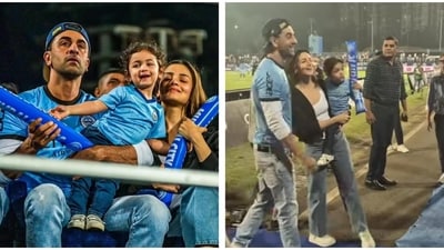 Ranbir Kapoor and Alia Bhatt along with Raha Kapoor at the match. Ranbir Kapoor and Alia Bhatt along with Raha Kapoor at the match.