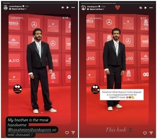 Sonam Kapoor and Rhea Kapoor compliment their brother Harsh Varrdhan Kapoor. Sonam Kapoor and Rhea Kapoor compliment their brother Harsh Varrdhan Kapoor.