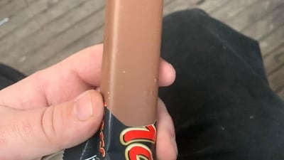 After unwrapping the chocolate, then man discovered that it was missing the signature ripples on top. (Facebook/HarrySeager) After unwrapping the chocolate, then man discovered that it was missing the signature ripples on top. (Facebook/HarrySeager)