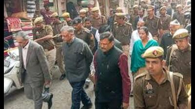 A three-member judicial commission visited the Shahi Jama Masjid, in Sambhal, Uttar Pradesh on Dec 1, 2024. (PTI) A three-member judicial commission visited the Shahi Jama Masjid, in Sambhal, Uttar Pradesh on Dec 1, 2024. (PTI)