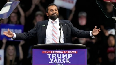 Kash Patel speaks at a campaign rally at the Findlay Toyota Arena. (AP) Kash Patel speaks at a campaign rally at the Findlay Toyota Arena. (AP)