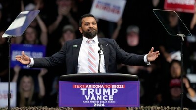 Kash Patel speaks at a campaign rally at the Findlay Toyota Arena. (AP) Kash Patel speaks at a campaign rally at the Findlay Toyota Arena. (AP)
