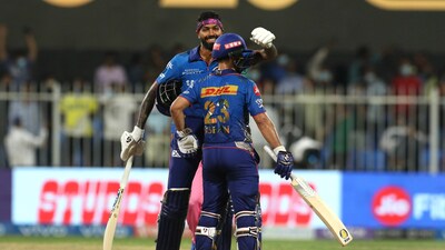 Ishan Kishan and Hardik Pandya for MI. (PTI) Ishan Kishan and Hardik Pandya for MI. (PTI)