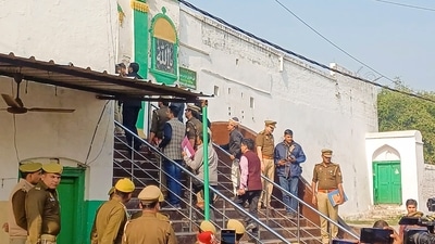 Sambhal violence: A three-member judicial commission visits the Shahi Jama Masjid in Sambhal, Uttar Pradesh, on Sunday, Dec. 1. (PTI) Sambhal violence: A three-member judicial commission visits the Shahi Jama Masjid in Sambhal, Uttar Pradesh, on Sunday, Dec. 1. (PTI)