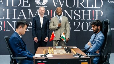 Singapore: India's D Gukesh and China�s Ding Liren during the sixth game of the World Chess Championship, in Singapore, Sunday, Dec. 1, 2024. (FIDE/Eng Chin An via PTI Photo) (PTI12_01_2024_000241A) (PTI) Singapore: India's D Gukesh and China�s Ding Liren during the sixth game of the World Chess Championship, in Singapore, Sunday, Dec. 1, 2024. (FIDE/Eng Chin An via PTI Photo) (PTI12_01_2024_000241A) (PTI)