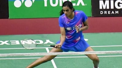 Top-seeded PV Sindhu in action against Unnati Hooda during the Syed Modi International in Lucknow on Saturday. (HT) (HT_PRINT)