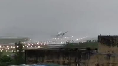 The flight was just about to land when it took off again due to the adverse weather conditions. (Screengrab/X/@aviationbrk) The flight was just about to land when it took off again due to the adverse weather conditions. (Screengrab/X/@aviationbrk)