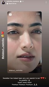 A screen grab of Rashmika Mandanna's Instagram stories. A screen grab of Rashmika Mandanna's Instagram stories.
