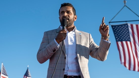 Kash Patel, former chief of staff to Acting Secretary of Defense Christopher Miller, speaks at a rally in Minden. (AP)