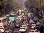 <p>Farmers' march: Vehicles stuck in a traffic jam on a road near Delhi-Noida border after security was heightened in view of farmers' protest march towards Delhi,</p>